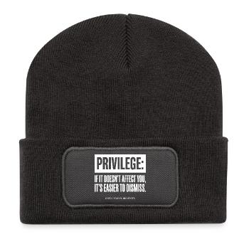 Privilege Zitat Check Your Blind Spots - Recycelte Patch Beanie - Dunkelgrau - Vorne
