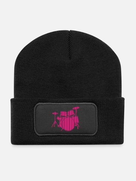 Pink Drum Set Music Lover Graphic - Recycelte Patch Beanie - Schwarz