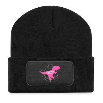 Mommysaurus lustiger Dinosaurier, pinke T-Rex-Silhouette - Recycelte Patch Beanie - Schwarz - Vorne