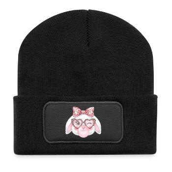 Leopard Glasses Easter Bunny with Pink Bow - Recycled Patch Beanie - black - Front