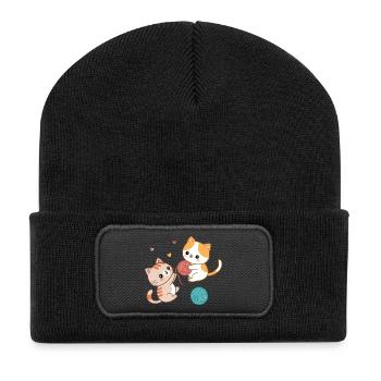 Chatons Joueurs et Pelotes Colorées - Beanie recyclé à patch - noir - Devant