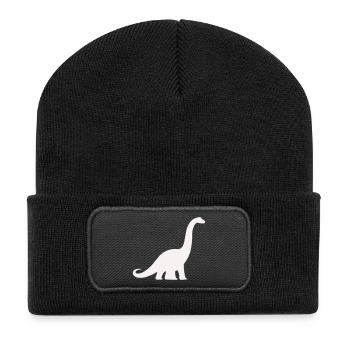 Langhals Dino Silhouette - Recycelte Patch Beanie - Schwarz - Vorne