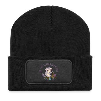 In My Slow Rides Era – Cute Bicycle Motif - Recycled Patch Beanie - black - Front