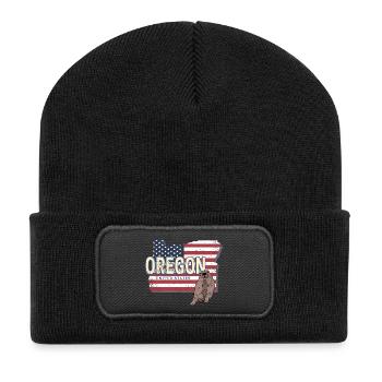 Souvenir de carte rétro des États-Unis de l’Oregon - Beanie recyclé à patch - noir - Devant