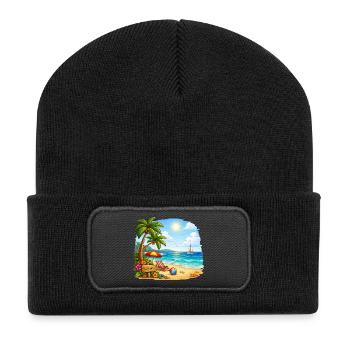Bienvenue sur la plage tropicale - Beanie recyclé à patch - noir - Devant