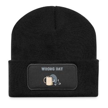 Wrong Day Cat - Funny Bad Day Coffee Meme - Recycled Patch Beanie - black - Front