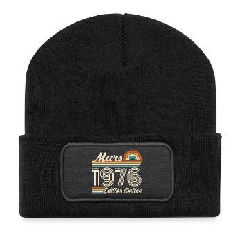 50th Birthday Gift - Born in March 1976 - Recycled Patch Beanie - black - Front