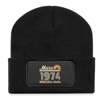 52nd Birthday Gift - Born in March 1974 - Recycled Patch Beanie - black - Front