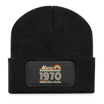 56th Birthday Gift - Born in March 1970 - Recycled Patch Beanie - black - Front