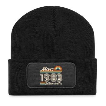 43rd Birthday Gift - Born in March 1983 - Recycled Patch Beanie - black - Front