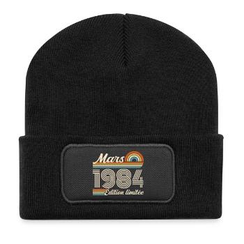 42nd Birthday Gift - Born in March 1984 - Recycled Patch Beanie - black - Front