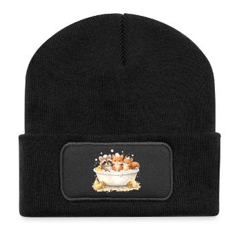 Cute Forest Animals Bathing Illustration - Recycled Patch Beanie - black - Front