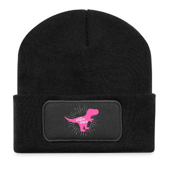 Sistersaur Funny T-Rex Dinosaur Silhouette Art - Recycled Patch Beanie - black - Front