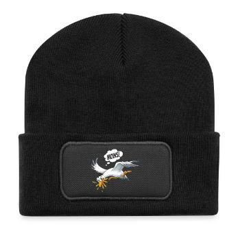 Lustige Möwe Stiehlt Pommes Am Strand - Recycelte Patch Beanie - Schwarz - Vorne