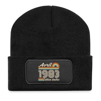 April 1983 Retro Birthday 1983 April 1983 - Recycled Patch Beanie - black - Front