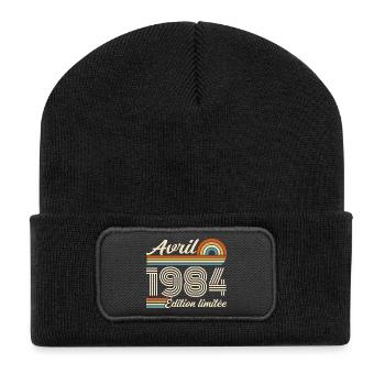 April 1984 Retro Birthday 1984 April 1984 - Recycled Patch Beanie - black - Front