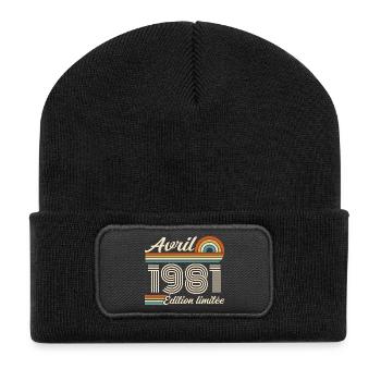April 1981 Retro Geburtstag 1981 April 1981 - Recycelte Patch Beanie - Schwarz - Vorne