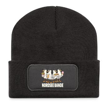 Nordsee Bande – Lustige Möwen Crew - Recycelte Patch Beanie - Dunkelgrau - Vorne