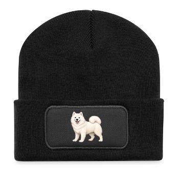 White Furry Samoyed - Recycled Patch Beanie - black - Front