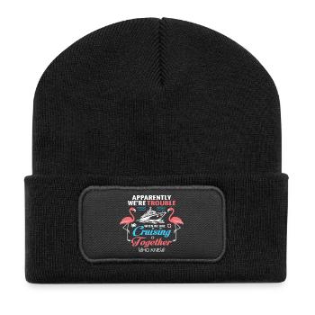 Cruising Together Flamingos Spaß - Recycelte Patch Beanie - Schwarz - Vorne