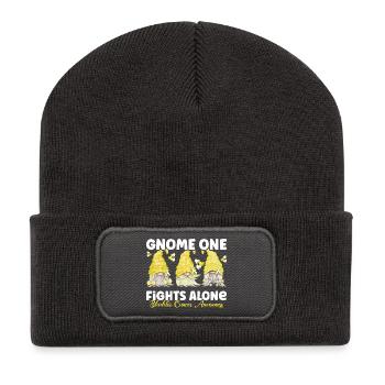 Gnome One Fights Alone Yellow Bladder Cancer - Recycled Patch Beanie - dark grey - Front