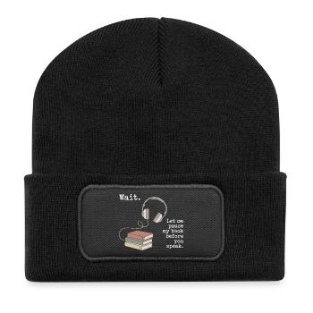 Livre audio, casque, livres - Beanie recyclé à patch - noir - Devant