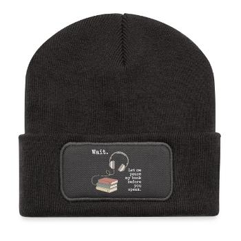 Livre audio, casque, livres - Beanie recyclé à patch - charbon - Devant
