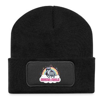 Sigma Male Wolf – Funny Meme Design - Recycelte Patch Beanie - Schwarz - Vorne