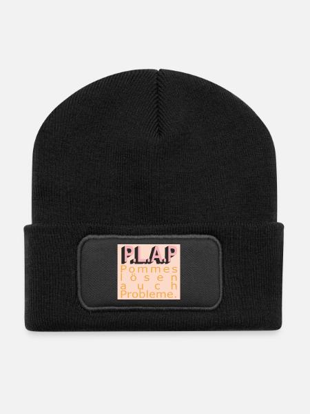 PLAP Pommes Probleme Typo - Recycelte Patch Beanie - Schwarz