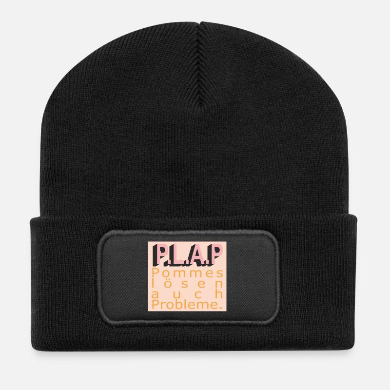 PLAP Pommes Probleme Typo - Recycelte Patch Beanie - Schwarz