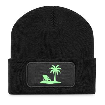 Palme Liegestuhl Strand Vektor - Recycelte Patch Beanie - Schwarz - Vorne