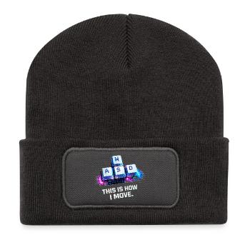 Lustiges Gaming Keyboard WASD mein Cardio Gamer - Recycelte Patch Beanie - Dunkelgrau - Vorne