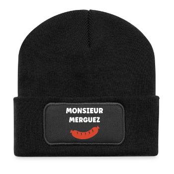 Monsieur Merguez Saucisse Dessin - Beanie recyclé à patch - noir - Devant