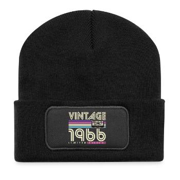 Vintage 1966 Jahrgang Geburtstag Retro Geschenk - Recycelte Patch Beanie - Schwarz - Vorne