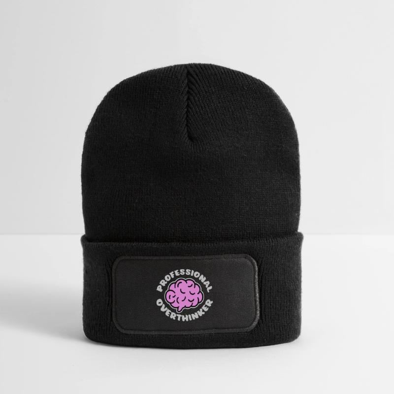Professional Overthinker Funny Brooding Anxiety Logo Recycled Patch Beanie