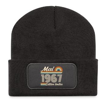 Cadeau Anniversaire 59 ans - Né mai 1967 - Beanie recyclé à patch - charbon - Devant
