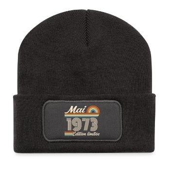 Cadeau Anniversaire 53 ans - Né mai 1973 - Beanie recyclé à patch - charbon - Devant