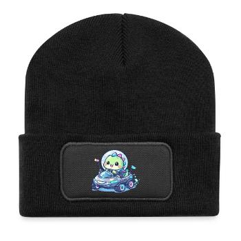 Kawaii Dino in the Space Rover - Recycled Patch Beanie - black - Front