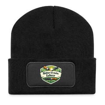Natur ist mein Lehrer – Waldbadge - Recycelte Patch Beanie - Schwarz - Vorne