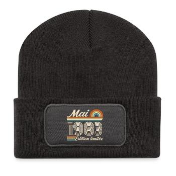 Cadeau Anniversaire 43 ans - Né mai 1983 - Beanie recyclé à patch - charbon - Devant