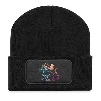 Regenbogenratten-Neonbrille - Recycelte Patch Beanie - Schwarz - Vorne