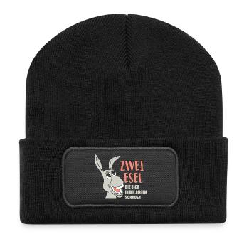 Zwei Esel die sich in die Augen schauen - Recycelte Patch Beanie - Schwarz - Vorne