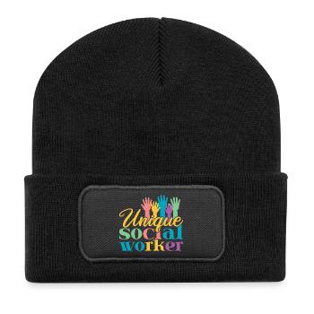 Citation d’assistant social : Unique Social Work - Beanie recyclé à patch - noir - Devant