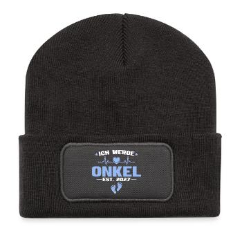 Ich werde Onkel 2027 - Baby Ankündigung Geschenk - Recycelte Patch Beanie - Dunkelgrau - Vorne