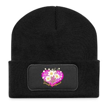 Genieß den Moment Blütenherz - Recycelte Patch Beanie - Schwarz - Vorne