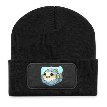 Kugelfisch Kawaii Unterwasserfreude - Recycelte Patch Beanie - Schwarz - Vorne