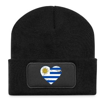 Uruguay_Flagge_Herz_used - Recycelte Patch Beanie - Schwarz - Vorne