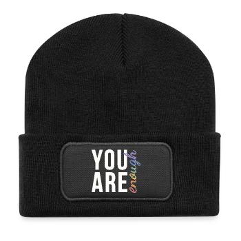 You Are Enough Typography Rainbow Pride - Recycled Patch Beanie - black - Front