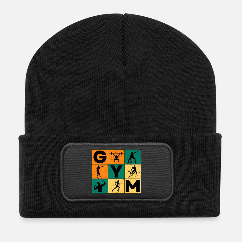 Turnhallen-Silhouetten und Buchstabenraster - Recycelte Patch Beanie - Schwarz