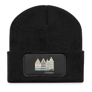 Münster Prinzipalmarkt, Häuserzeile, Deutschland - Recycelte Patch Beanie - Schwarz - Vorne